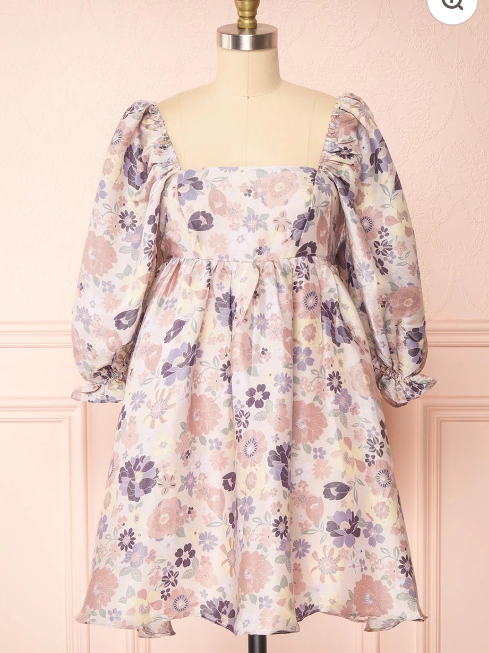 1861 Babydoll Floral Puff-Sleeve Dress in Blush Pink